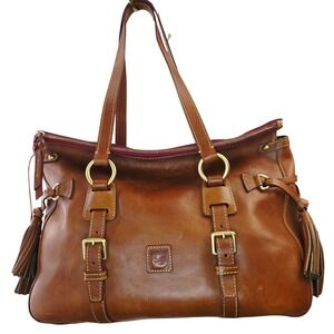 Dooney & Bourke Florentine Leather Satchel Ginger Brown Tassel Shoulder Bag